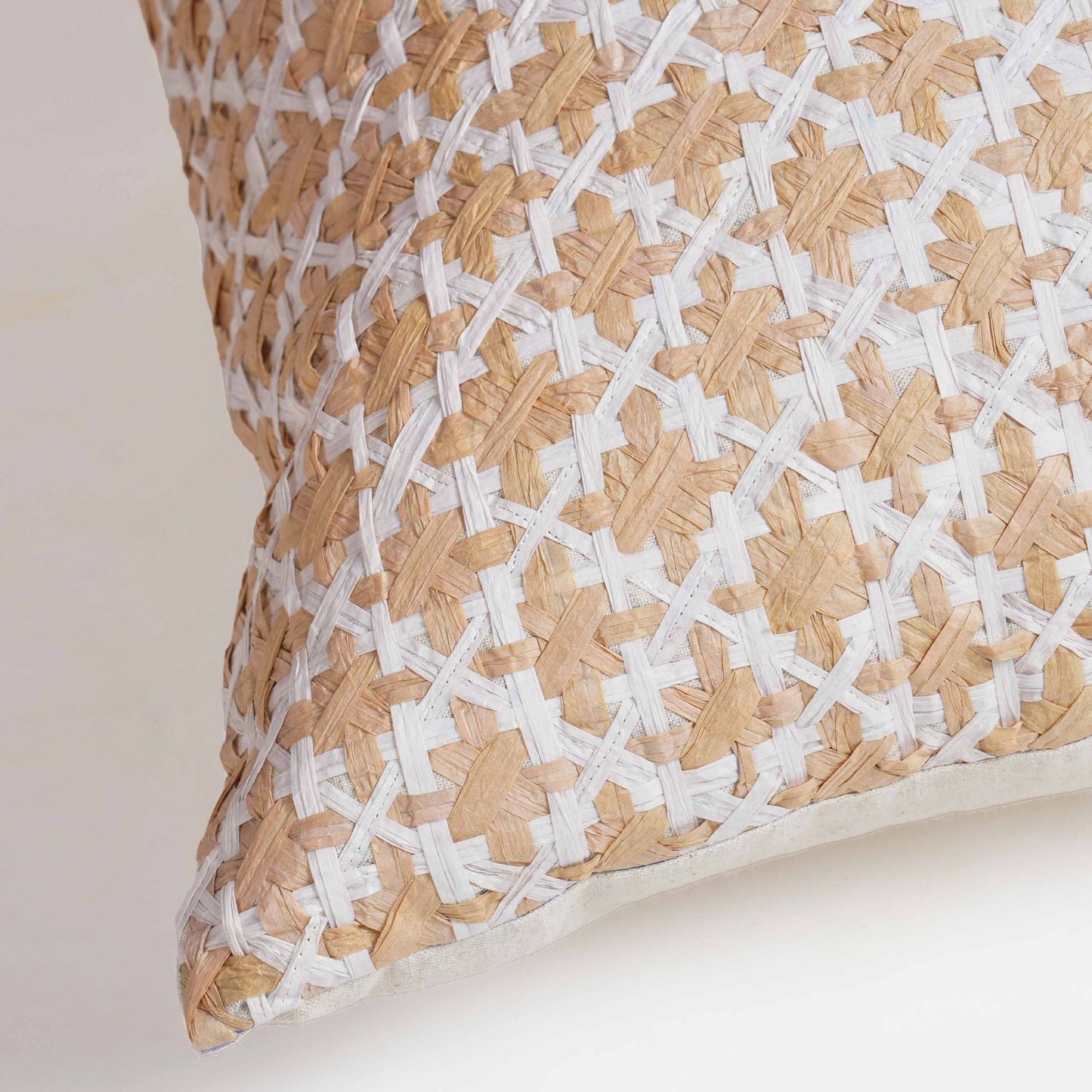 PURE ELEMENTS - Luxury Hand-Interlaced Faux Raffia Pillow Cover – 18x18 inches - diamond pattern