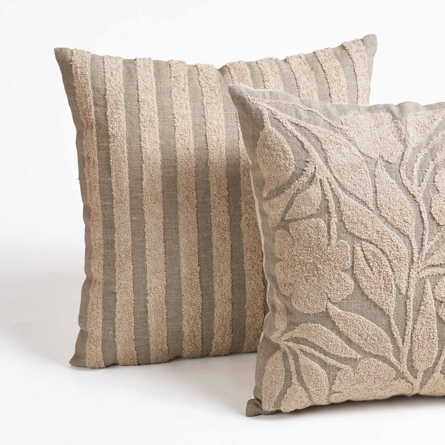 PURE ELEMENTS - Pure Linen Pillow Cover with Scandinavian Stripe Aari Embroidery – 18x18