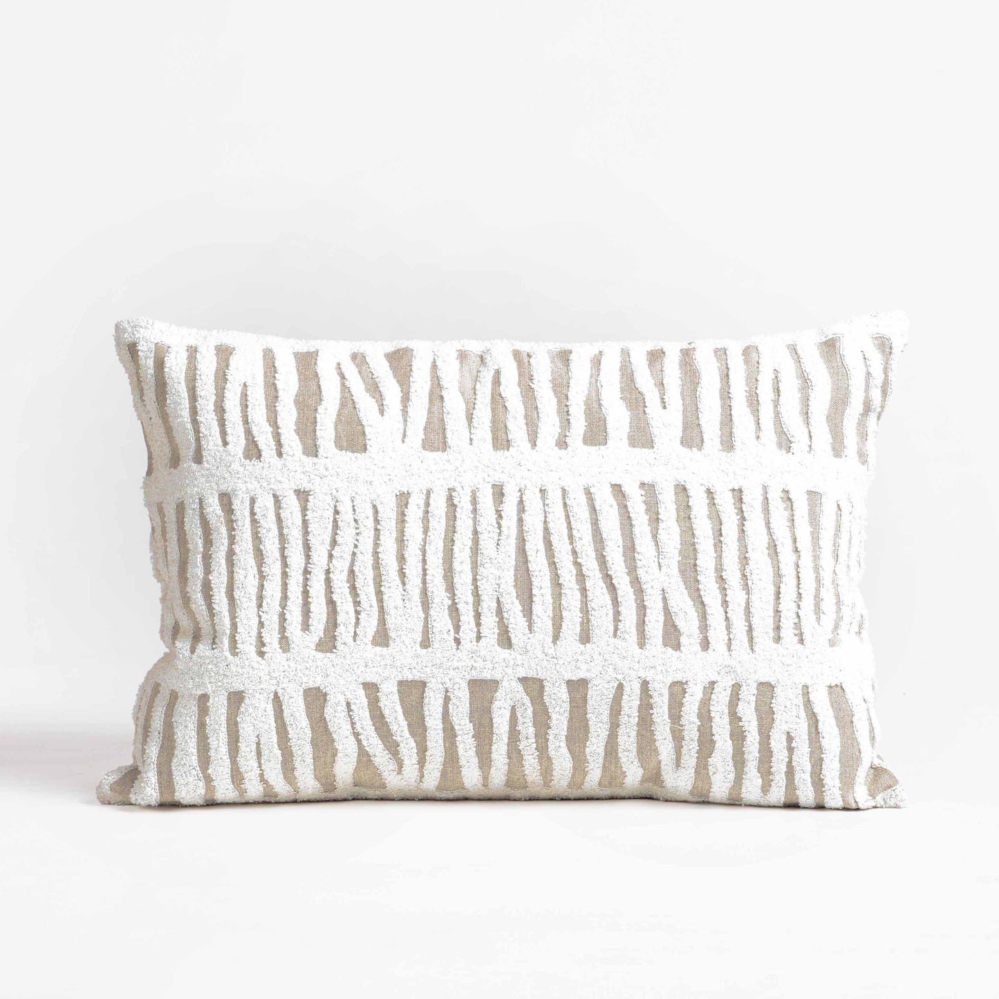 PURE ELEMENTS -Pure Linen Pillow Cover with White Aari Embroidery- abstract stripe | 14X21 inches