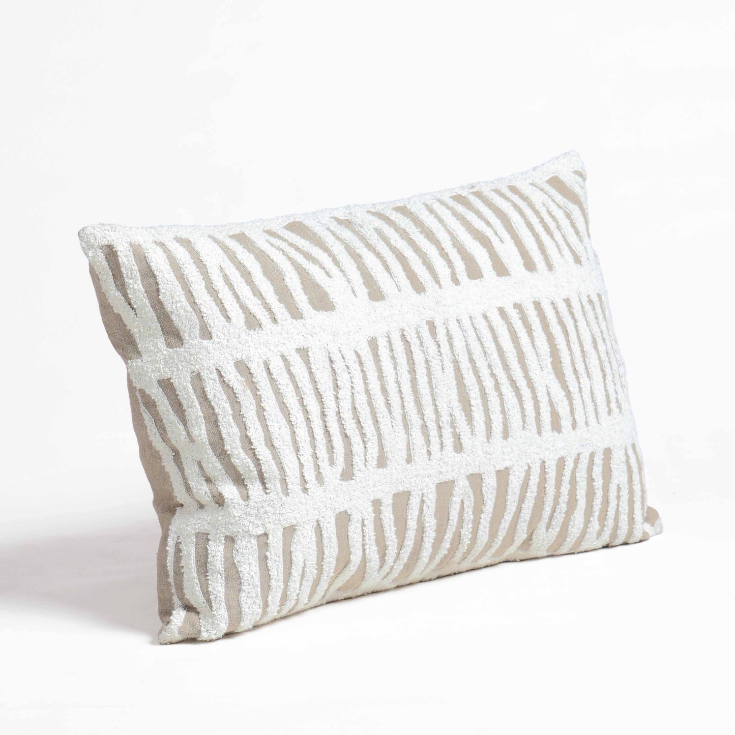 PURE ELEMENTS -Pure Linen Pillow Cover with White Aari Embroidery- abstract stripe | 14X21 inches