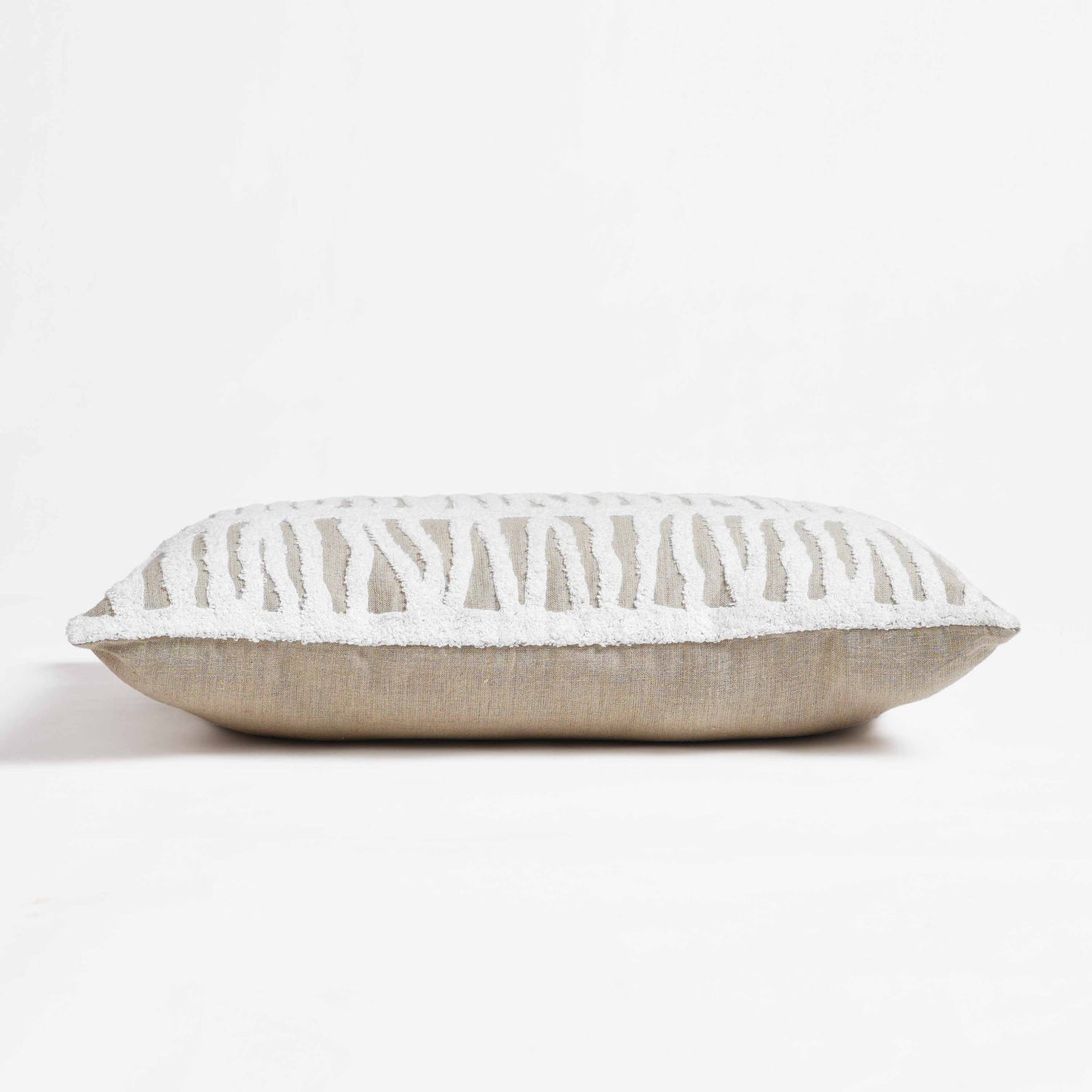 PURE ELEMENTS -Pure Linen Pillow Cover with White Aari Embroidery- abstract stripe | 14X21 inches