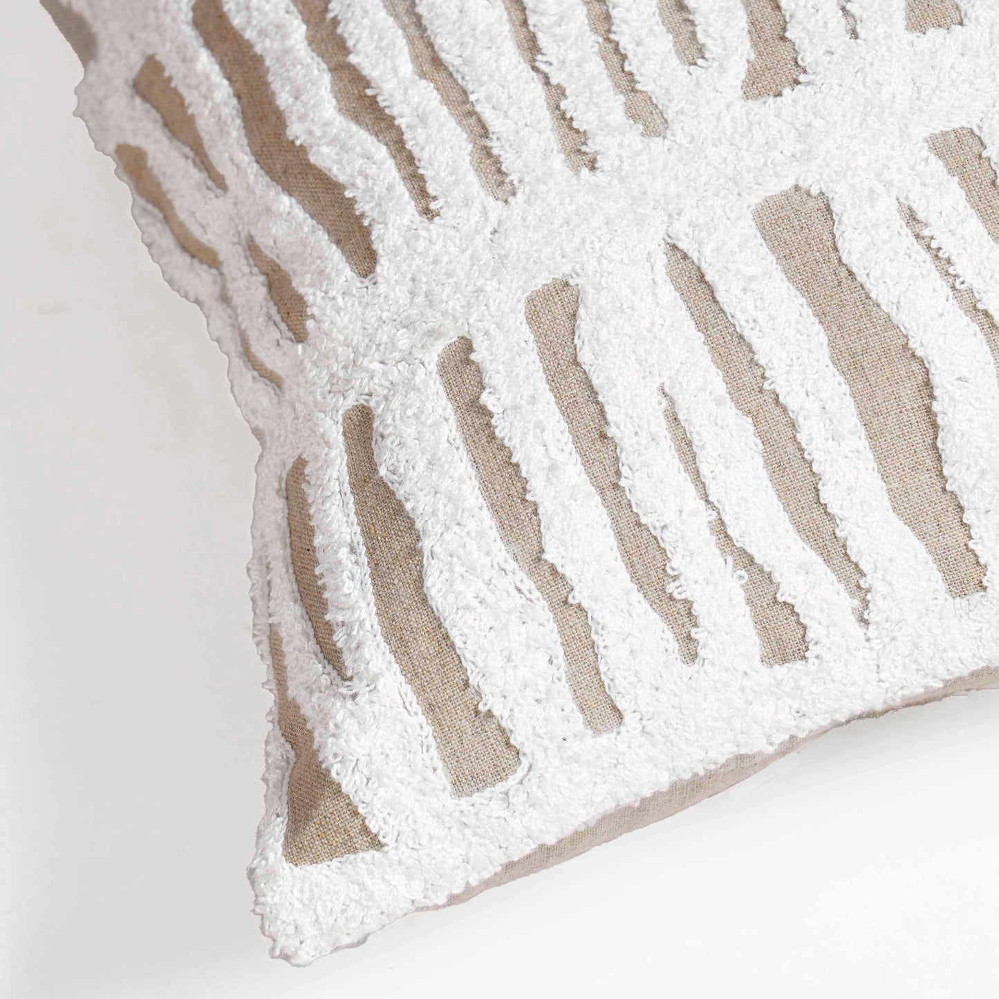 PURE ELEMENTS -Pure Linen Pillow Cover with White Aari Embroidery- abstract stripe | 14X21 inches