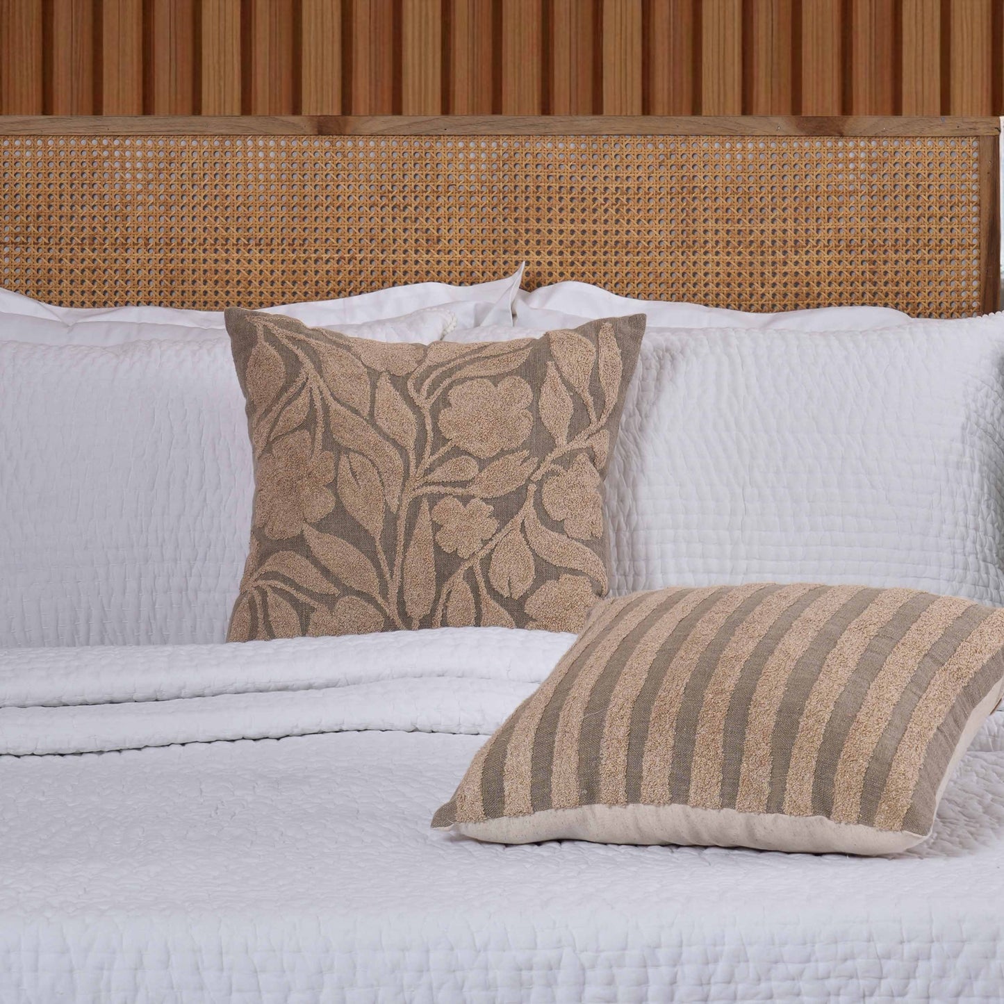 PURE ELEMENTS - Pure Linen Pillow Cover with Scandinavian Stripe Aari Embroidery – 18x18