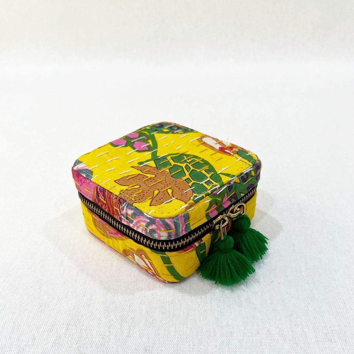 Kantha Yellow Square Jewellery Box