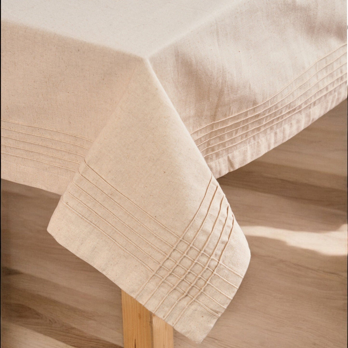AMOUR - Solid Beige linen table cloth with pintuck border