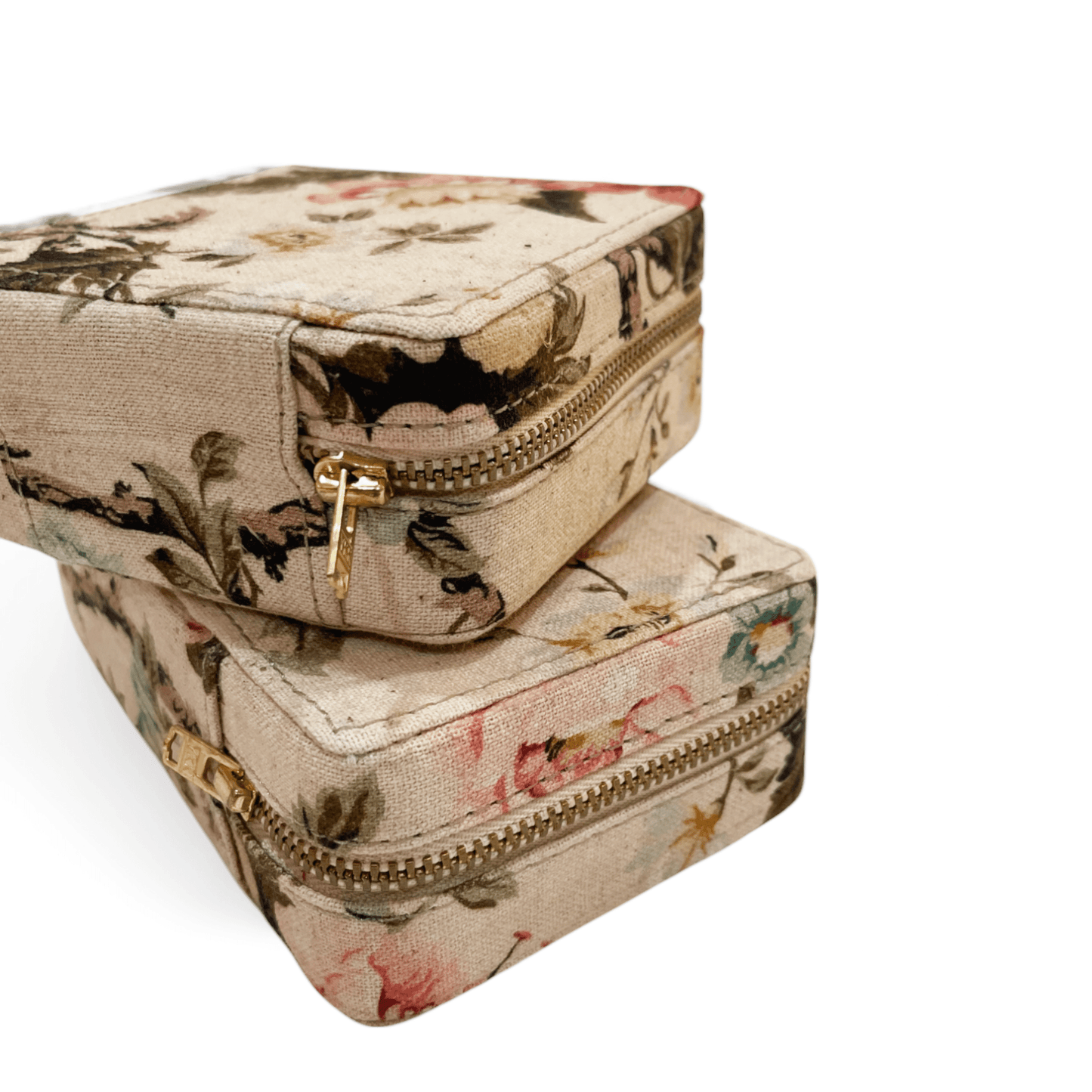 AMOUR BEIGE Vintage Rose print, Square box, with 2 poches