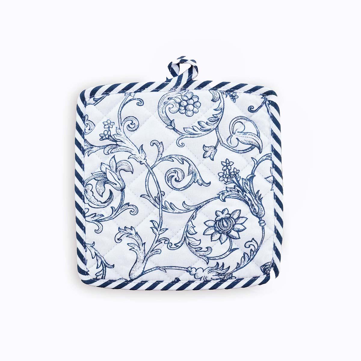 BLUE SWIRL Victorian print Pot holder and Glove