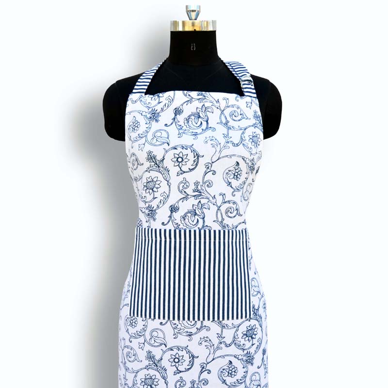 Apron, blue swirl print, Victorian pattern, kitchen accessory