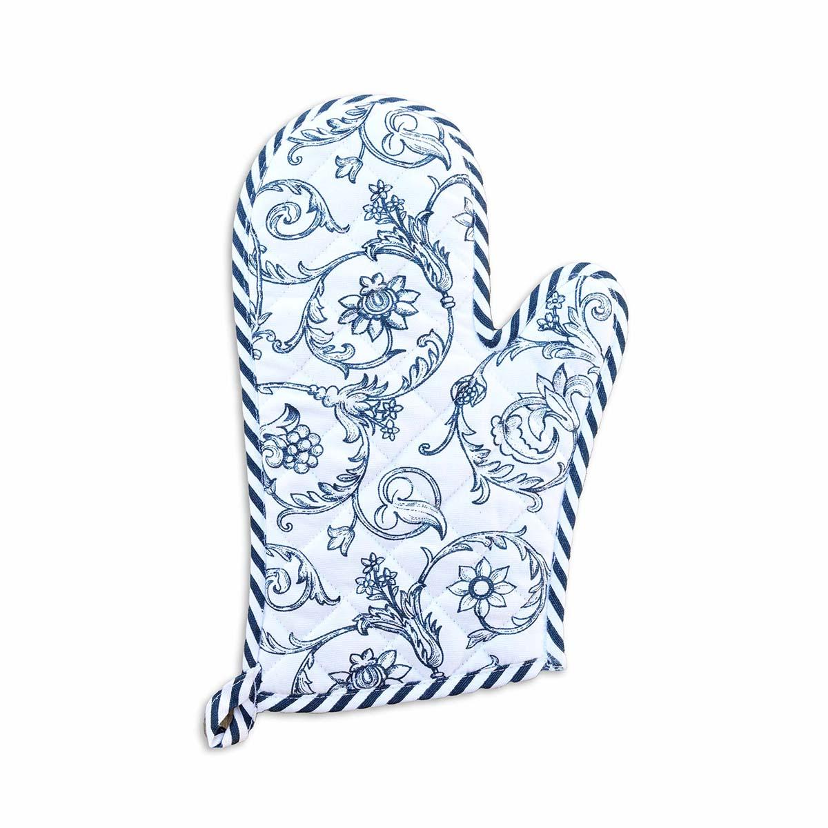 BLUE SWIRL Victorian print Pot holder and Glove