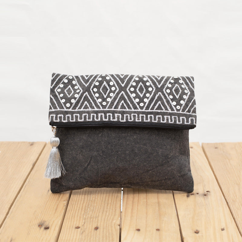 Chalkboard – Charcoal foldover clutch