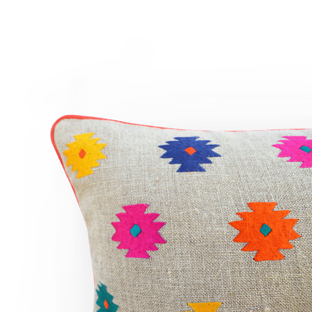 Folk - Colourful bohemian linen pillow cover, embroidered with kilim, peruvian patterns