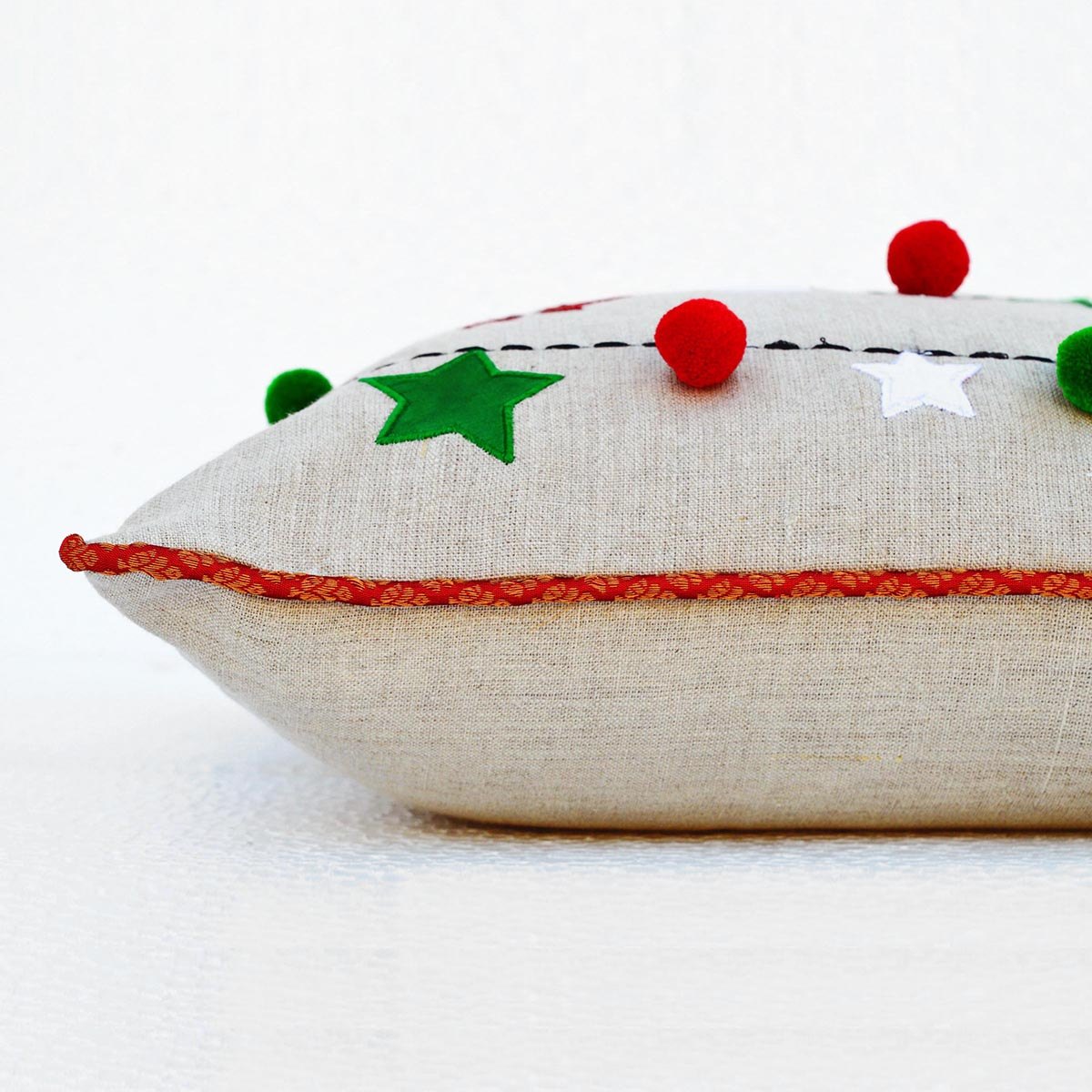 Christmas linen pillow cover, ornaments, garland, Indian brocade