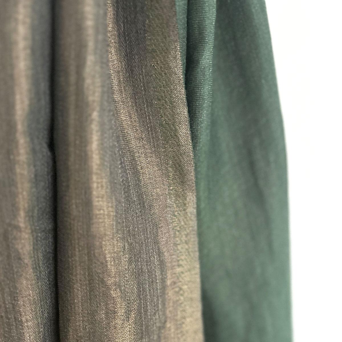 Green and gold fine wool and zari scarf, reversible stole