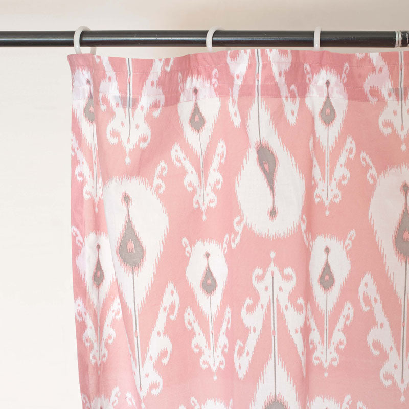 Ikat - Sheer cotton ikat print curtain panel in coral colour