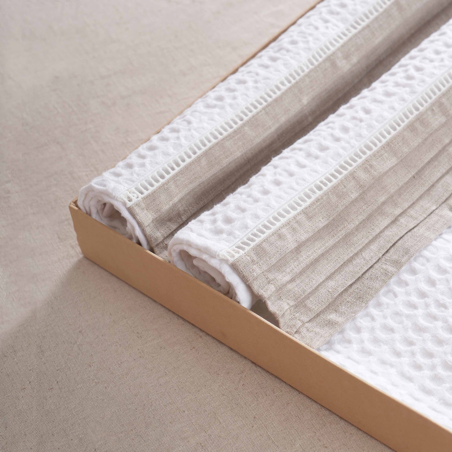 GIFT PACK - Luxury Organic Cotton Waffle Towel Set – 3 Piece | Pintuck Linen & Lace Trims