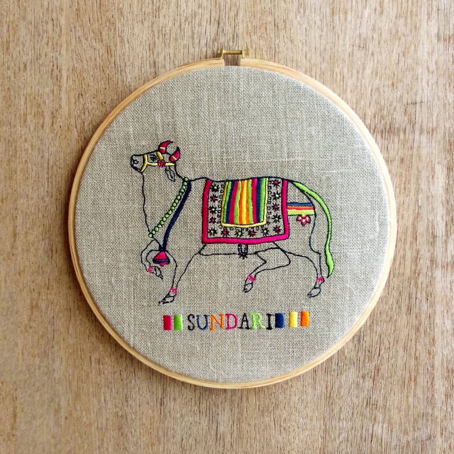 WALL ART - Flock collection - Sundari the Cow on Hoop or wooden frame