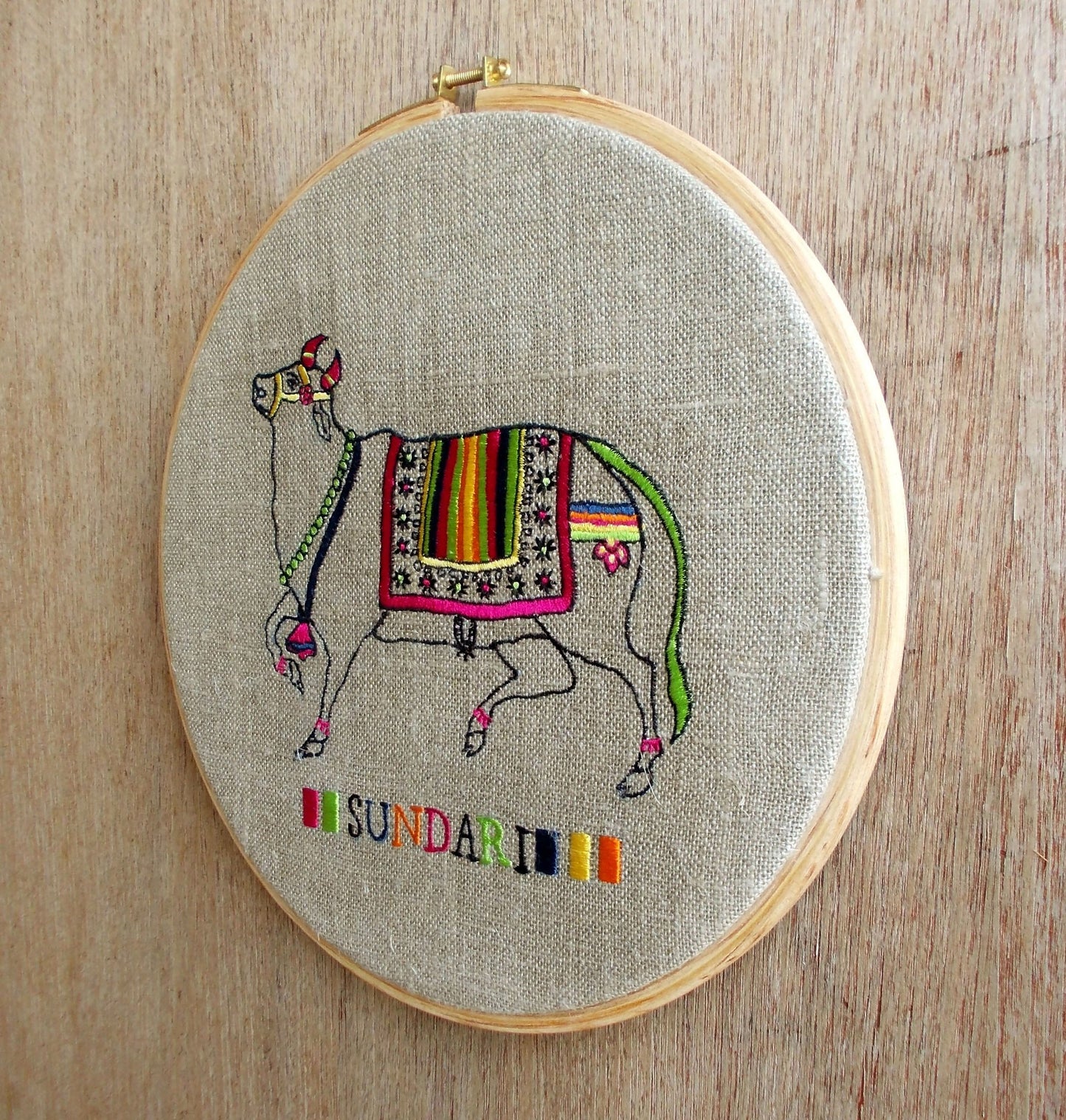 WALL ART - Flock collection - Sundari the Cow on Hoop or wooden frame
