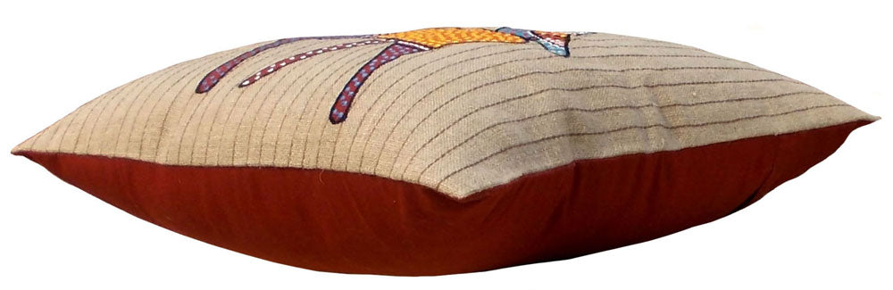 SALE 50% discount, linen pillow cover, deer, tribal, bohemian, Indian, craft, folk motif, appliqued & embroidered pillow size 16"X 16"