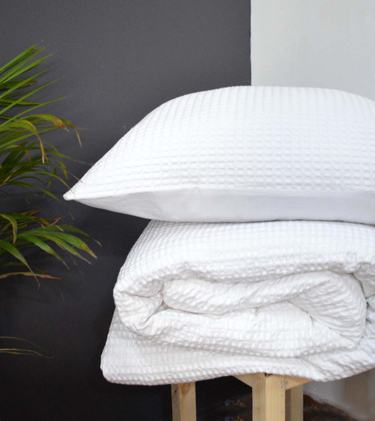 Waffle Duvet cover set, Duvet with 2 pillow covers pure cotton, white colour, sizes available