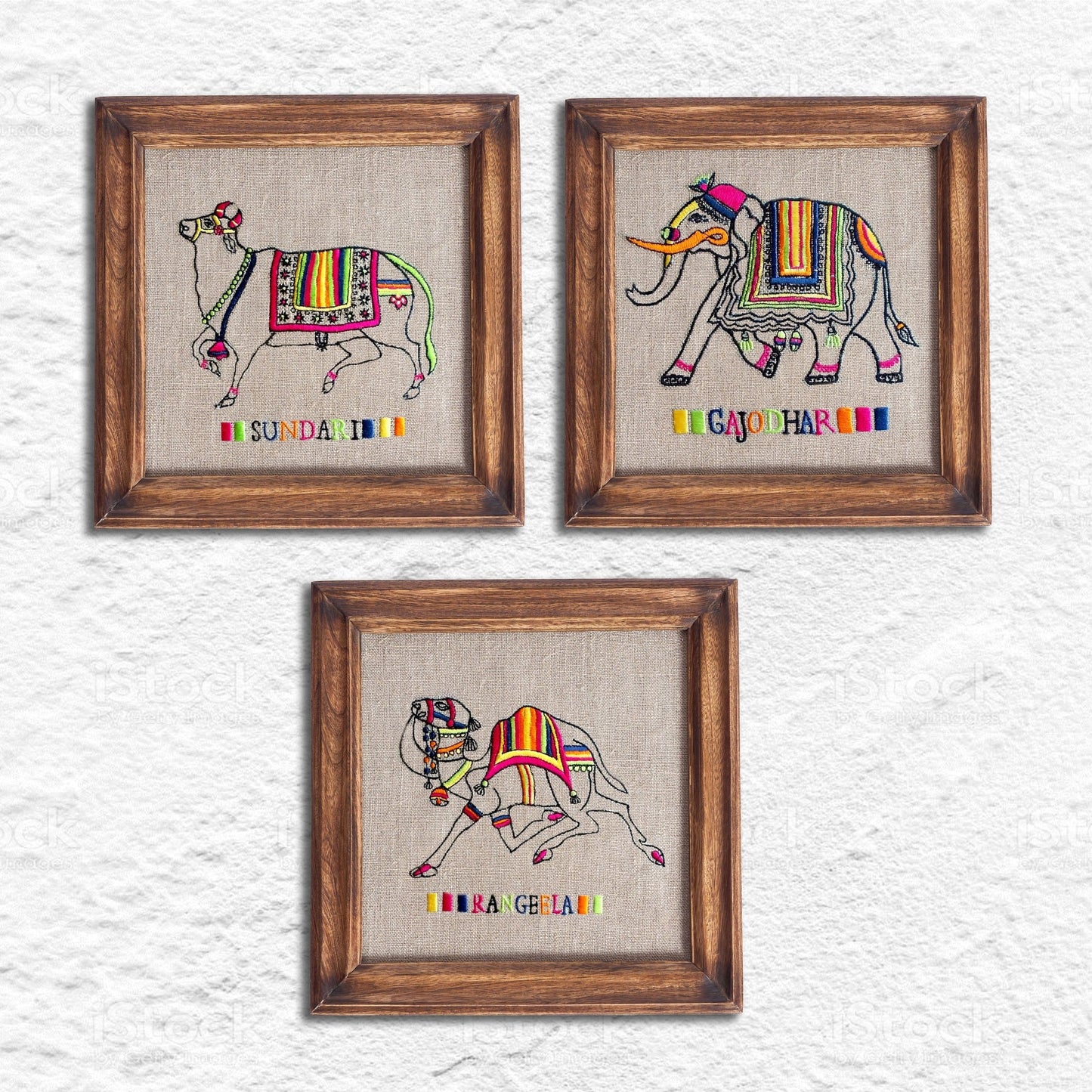 Hoops Wall Art - Flock collection - Gajodhar the Elephant on Hoop or wooden frame