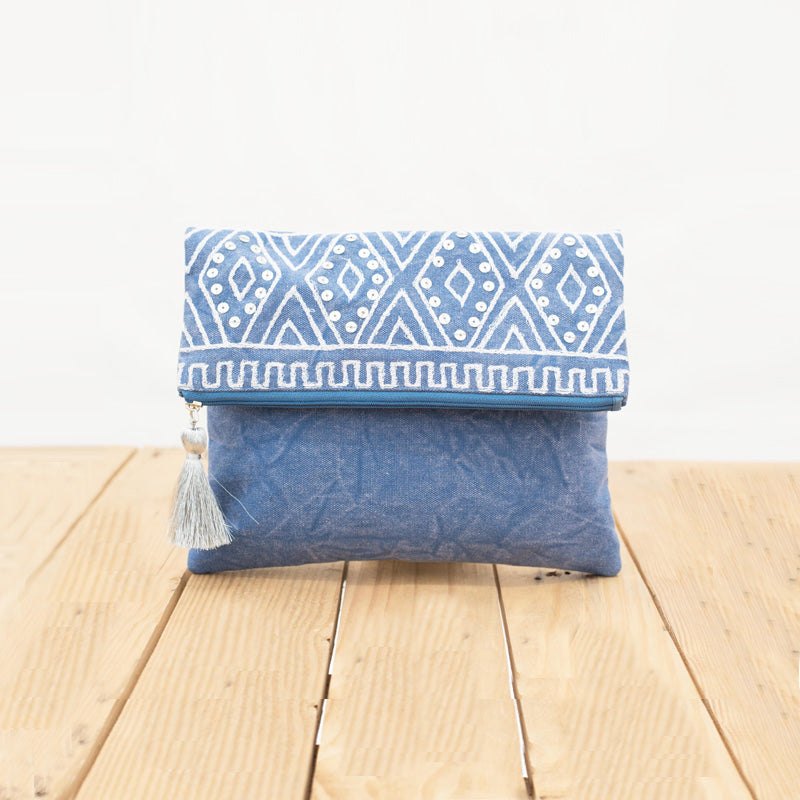 Chalkboard - Denim blue foldover clutch