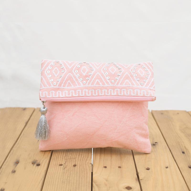 Chalkboard – Blush pink foldover clutch