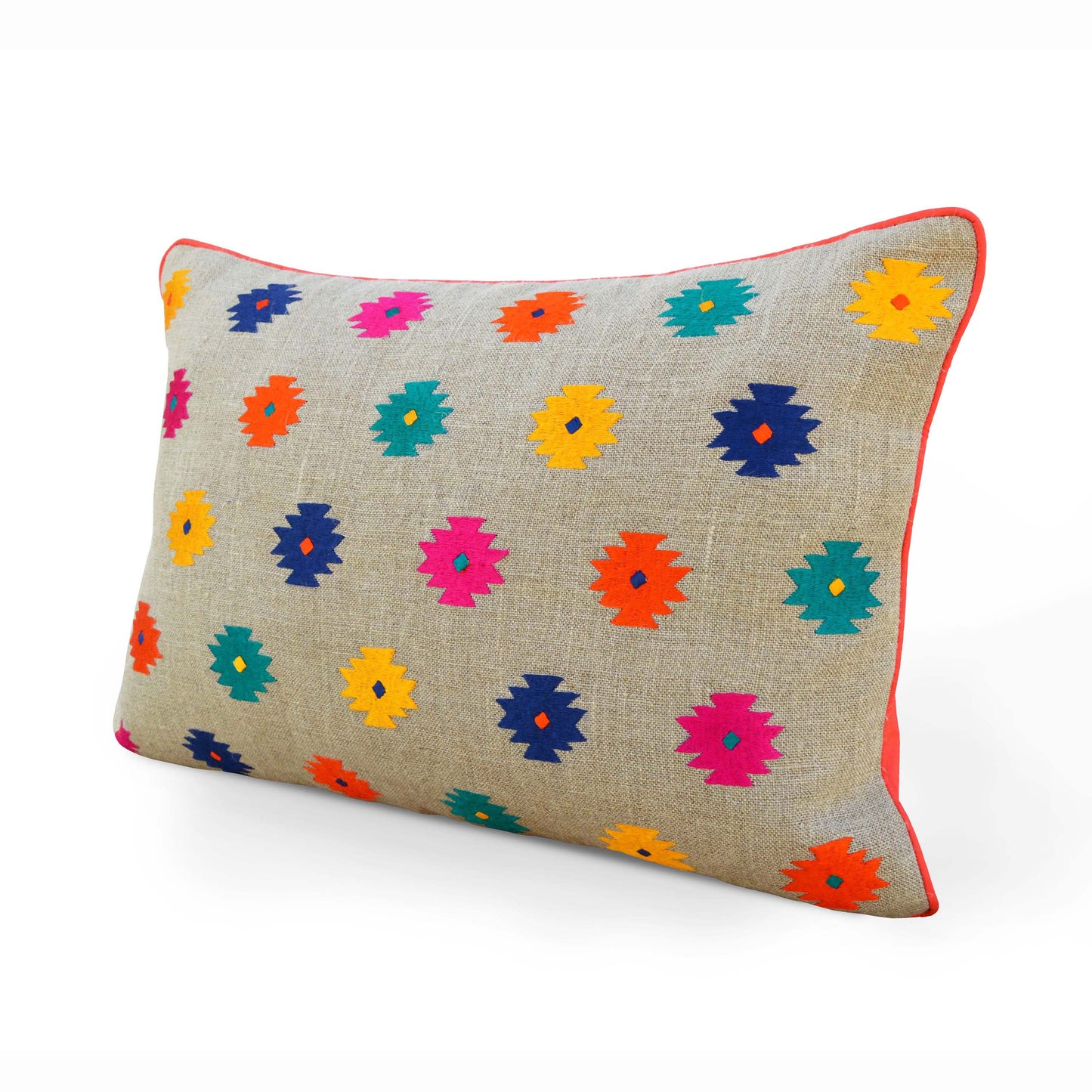 Folk - Colourful bohemian linen pillow cover, embroidered with kilim, Booti patterns