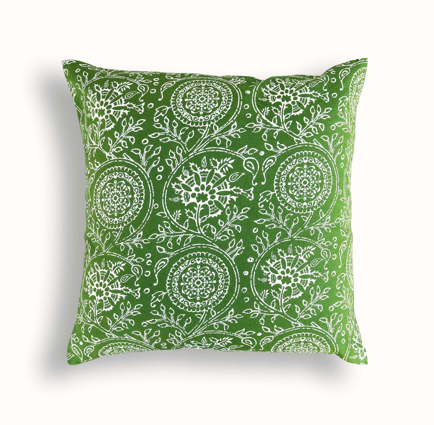 Green throw pillow cover, Kalamkari print cushion cover