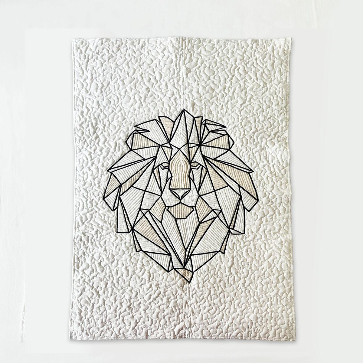 Quilted Textile WALL ART, Lion geometrical pattern, Neutral colours, 20X26 inches