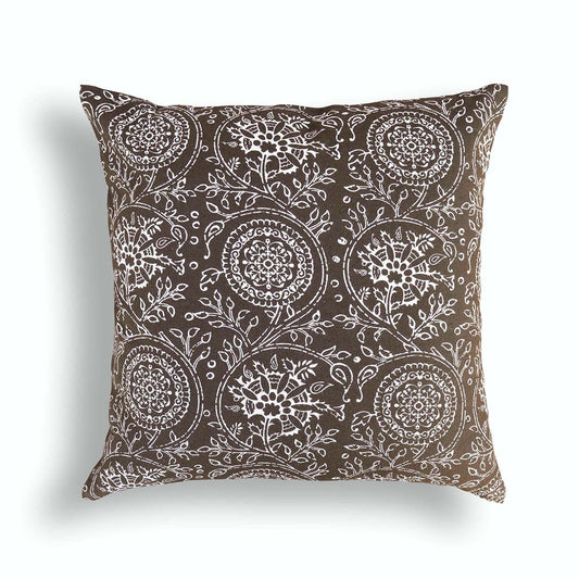 Brown throw pillow cover, Kalamkari print cushion cover
