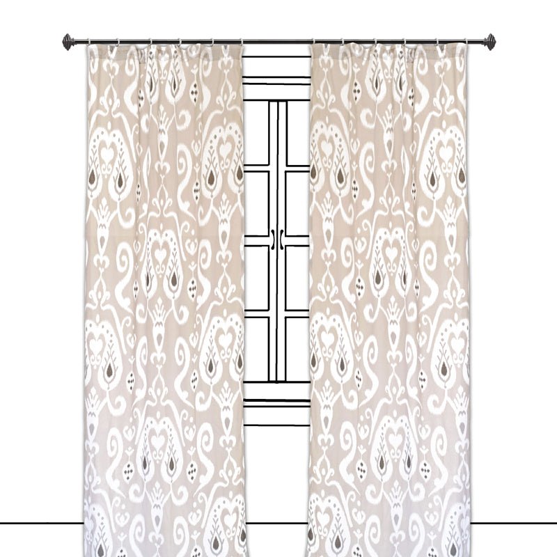 Ikat - Sheer cotton ikat print curtain panel in grey colour.