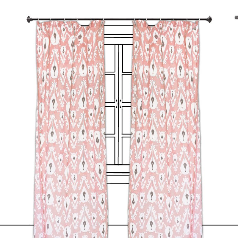 Ikat - Sheer cotton ikat print curtain panel in coral colour