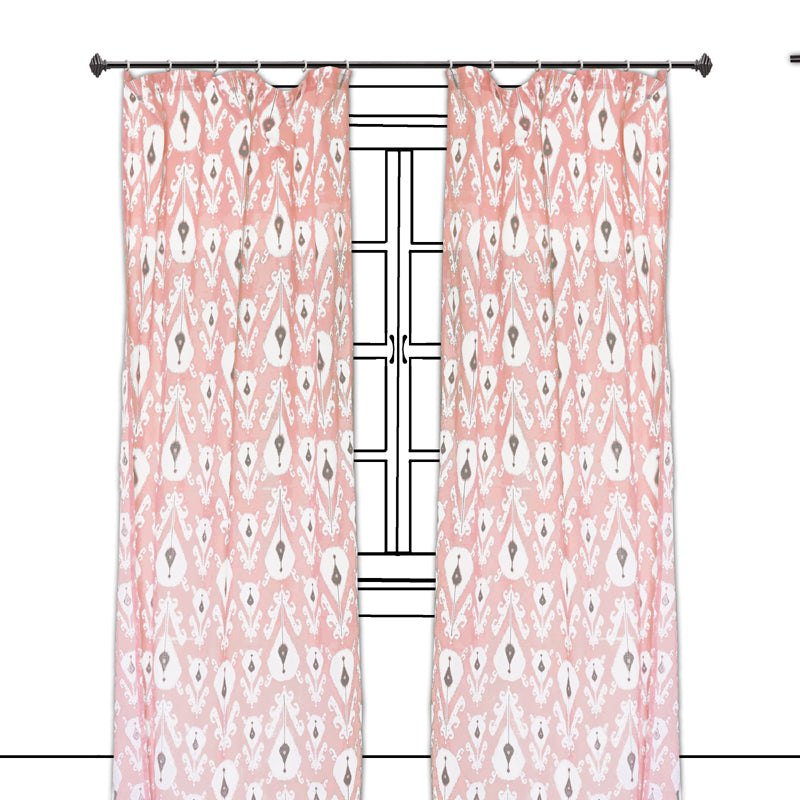 Ikat - Sheer cotton ikat print curtain panel in coral colour