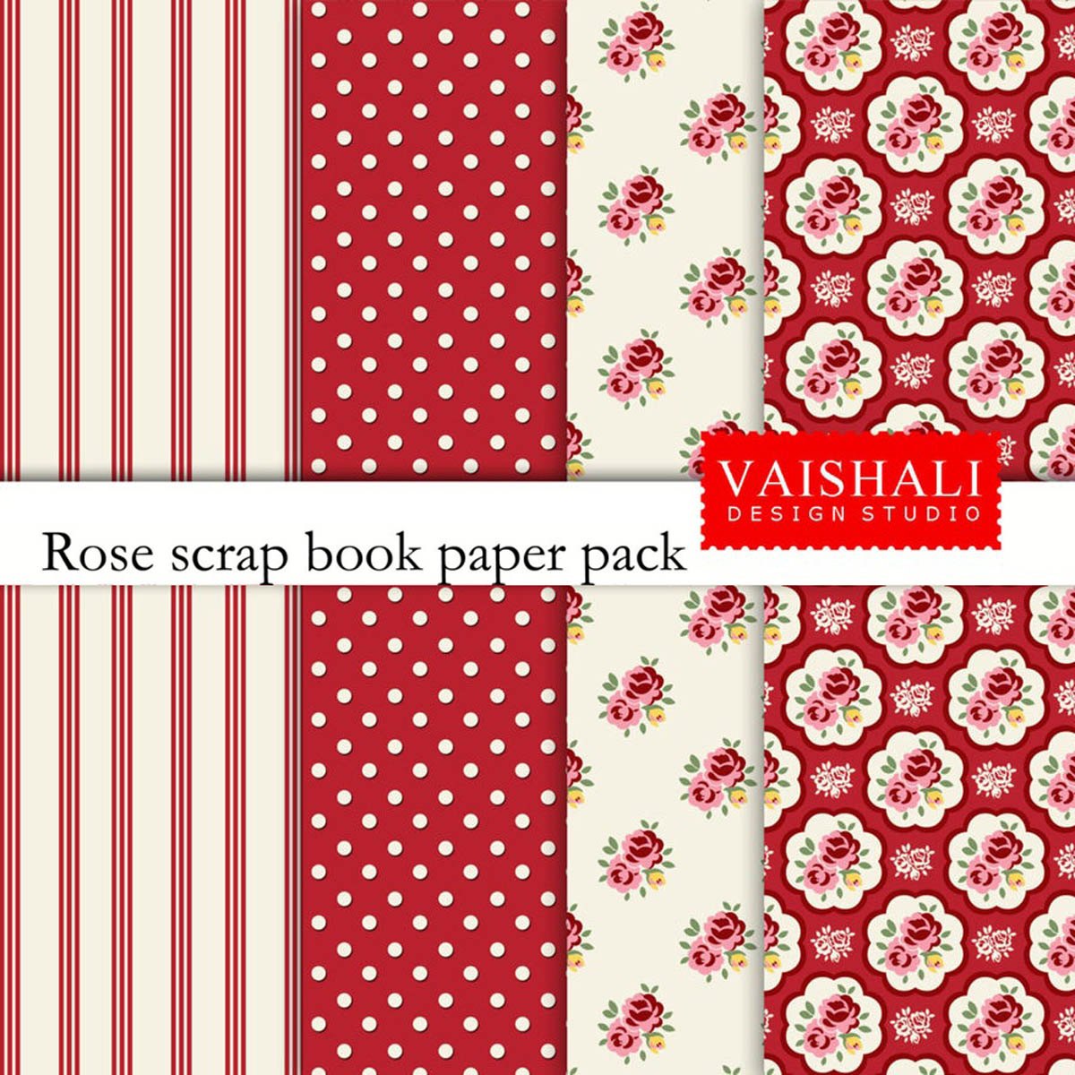 SHABBY CHIC print set, seamless pattern, 4 sheets, digital prints