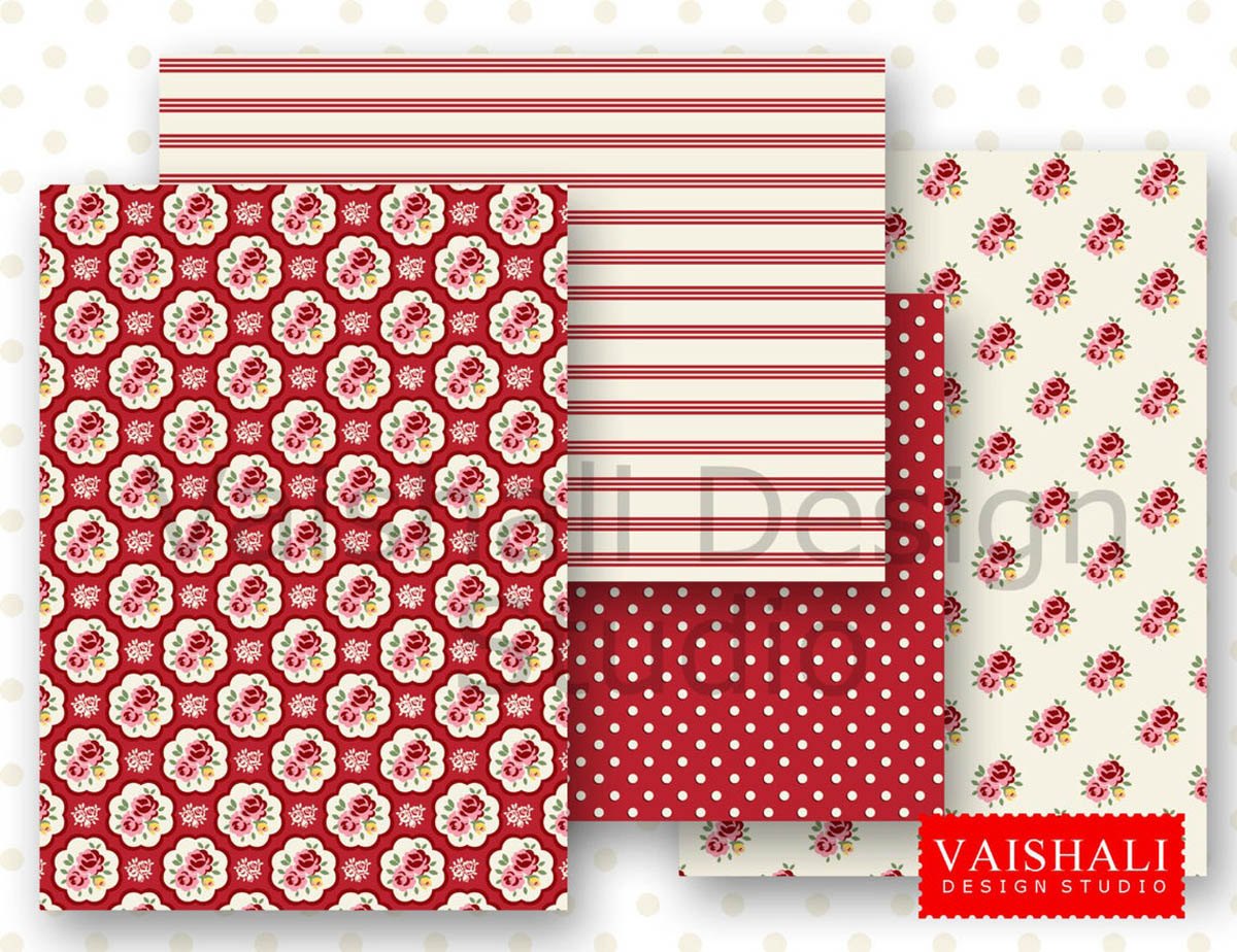 SHABBY CHIC print set, seamless pattern, 4 sheets, digital prints