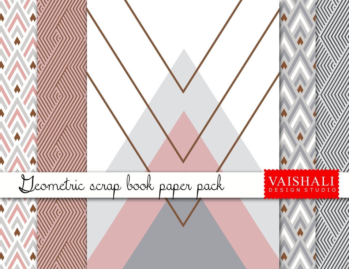 Geometrical patterns, pastel colours, geometrical, seamless pattern, 5 sheets, digital print downloads