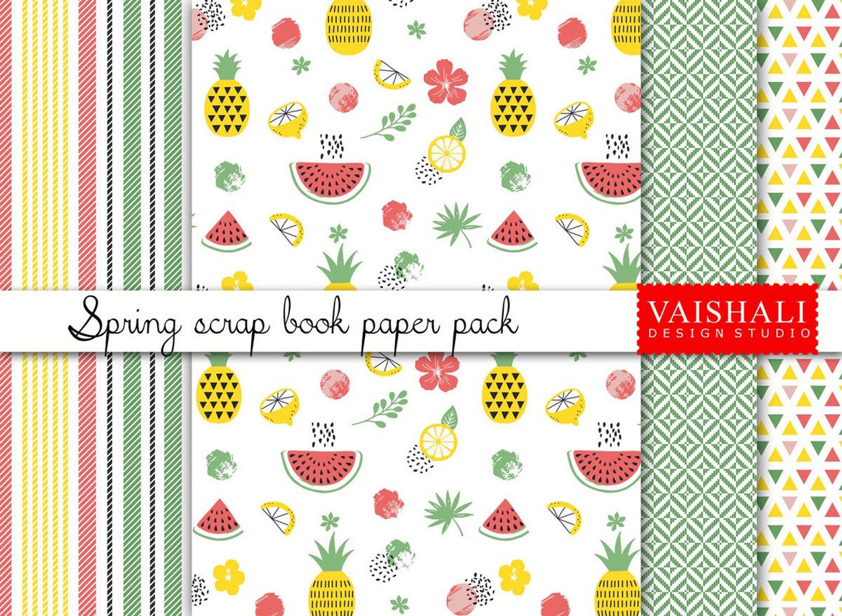 Spring fruity print, geometrical ,textural pattern, seamless pattern, 4 sheets, digital print downloads