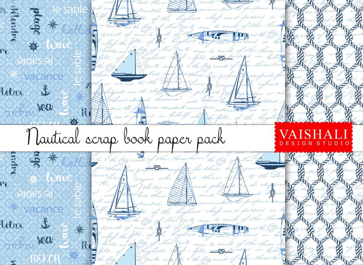 Nautical coordinated prints set, seamless pattern, 3 sheets, digital prints