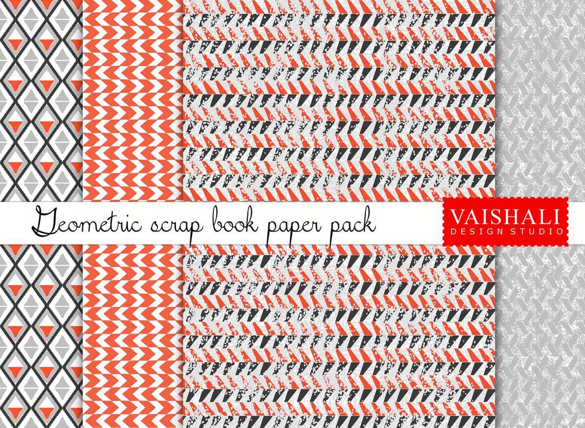 Geometrical patterns, textured look, seamless pattern, 4 sheets, digital prints