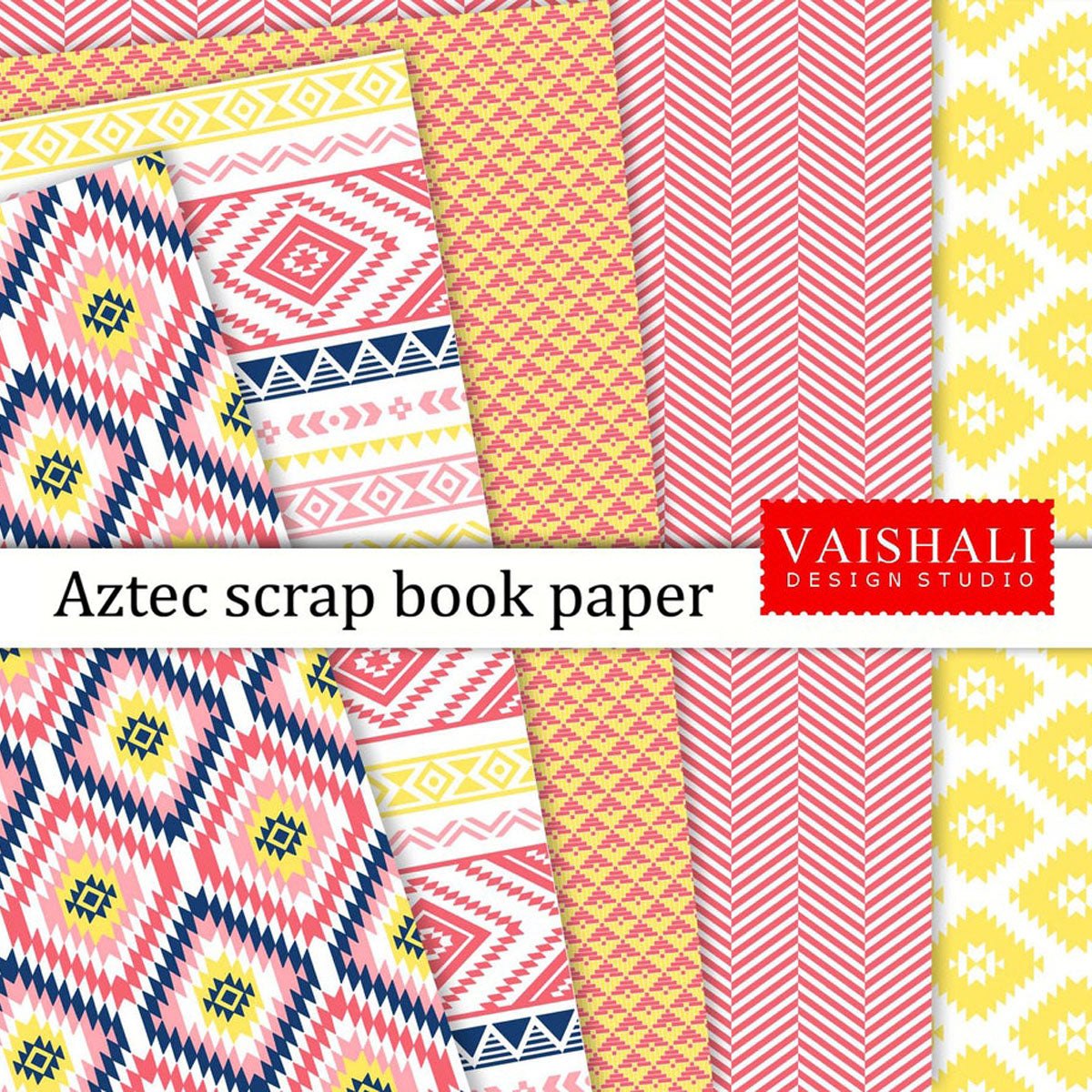 Aztec pattern, Digital print pack, multicolour, 5 sheets