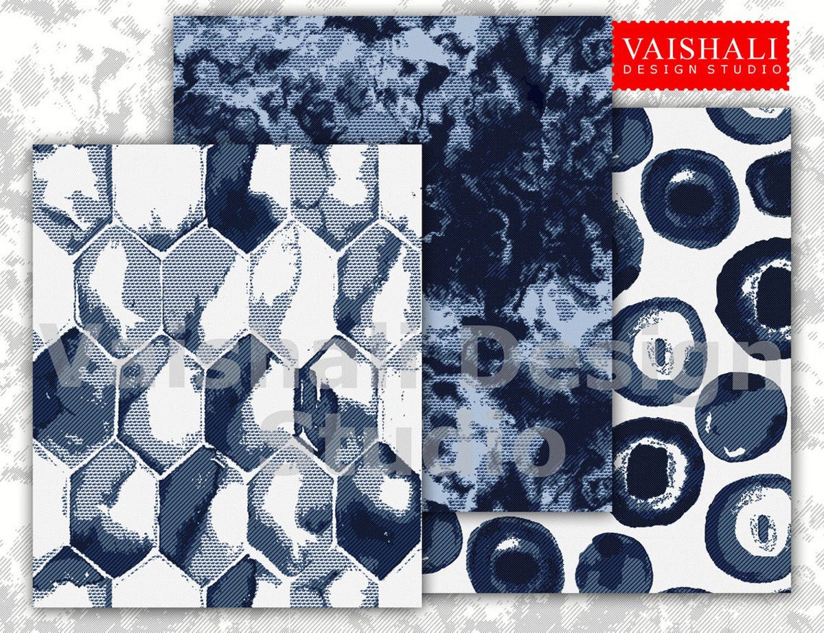 Geometrical texture pattern ,indigo colour, 3 sheets, digital print downloads