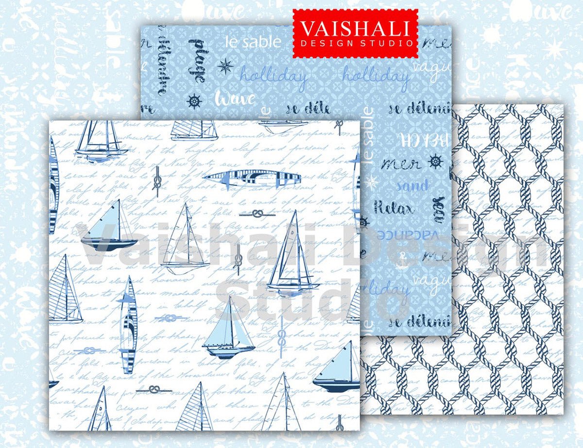 Nautical coordinated prints set, seamless pattern, 3 sheets, digital prints