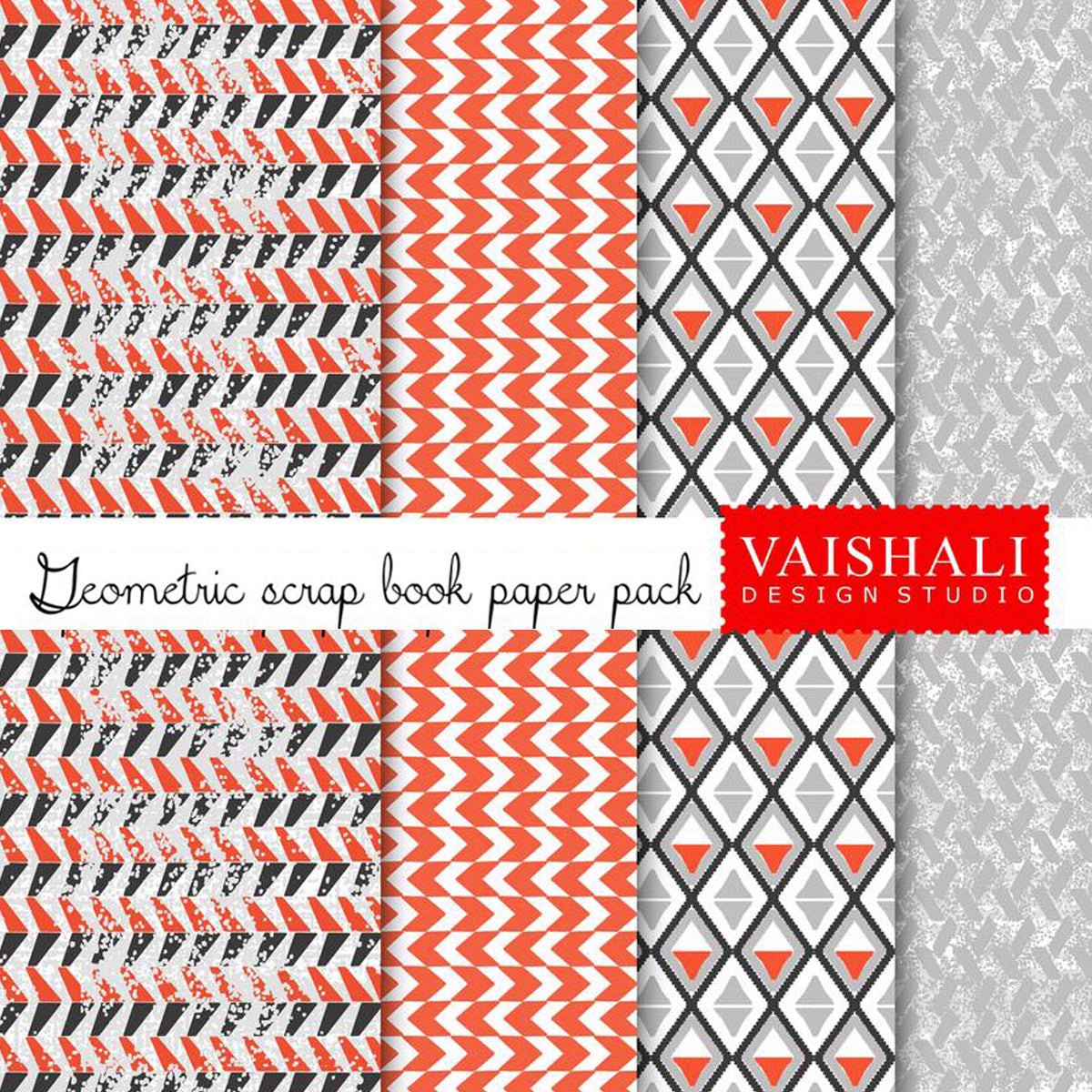 Geometrical patterns, textured look, seamless pattern, 4 sheets, digital prints