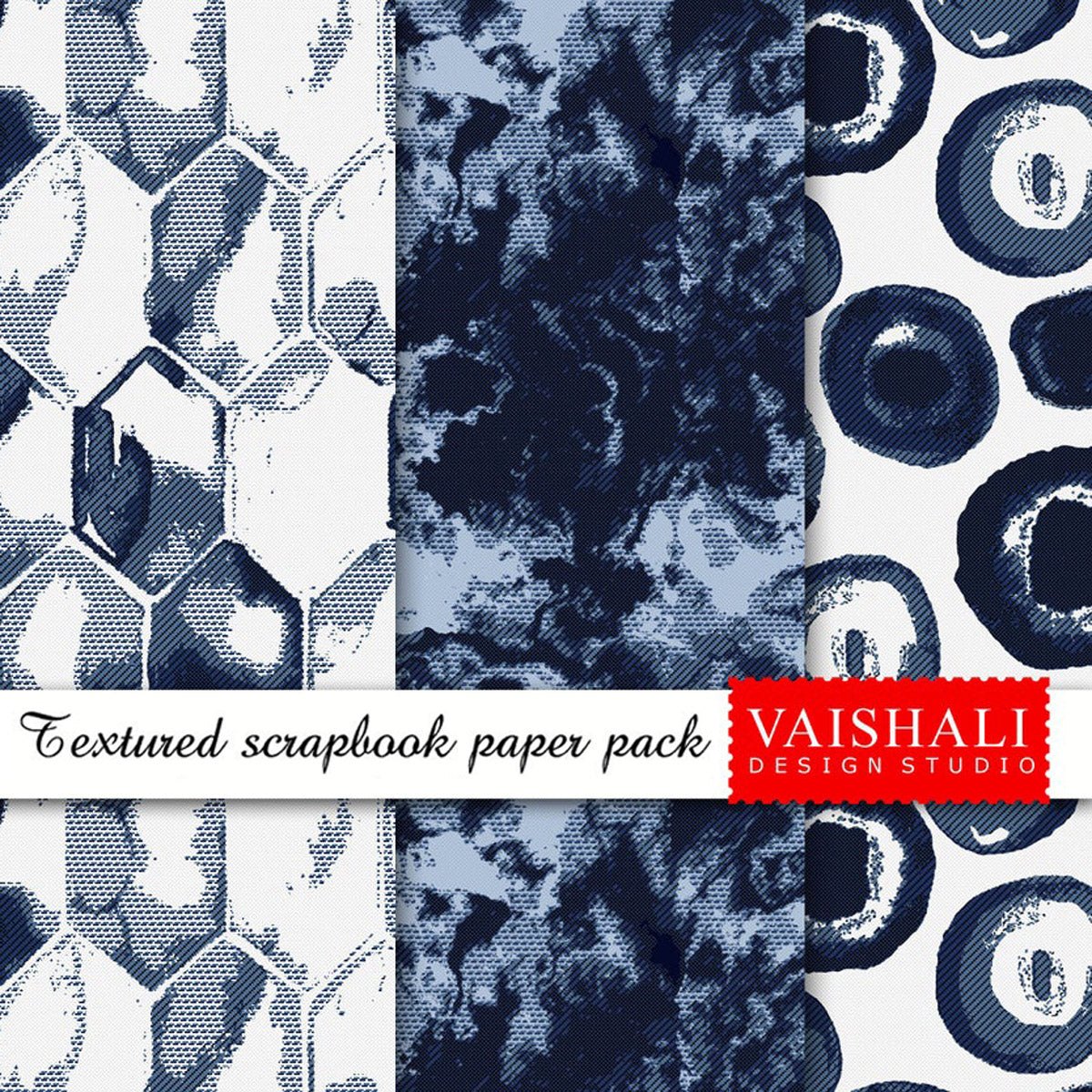 Geometrical texture pattern ,indigo colour, 3 sheets, digital print downloads