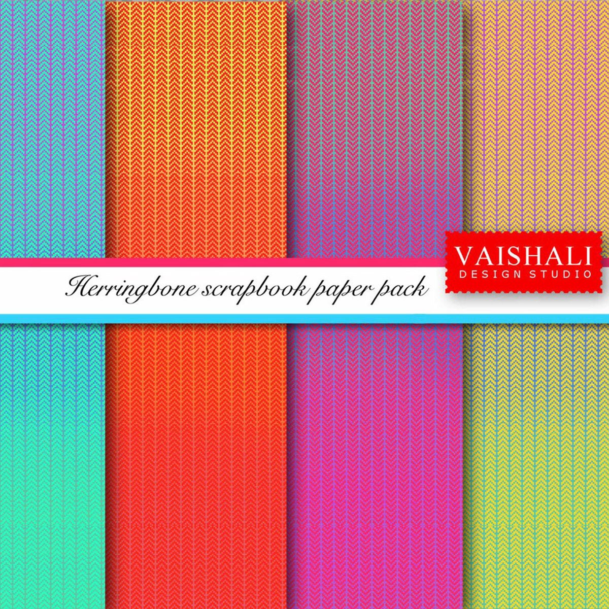 Herringbone print set, seamless pattern, 4 sheets, digital prints
