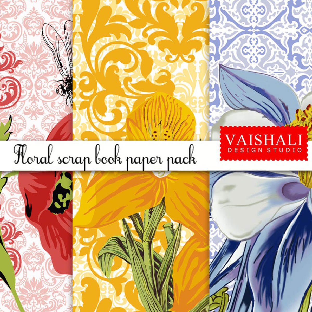 Tuscan patterns, multicoloured, pre-made pages, 3 sheets, digital prints