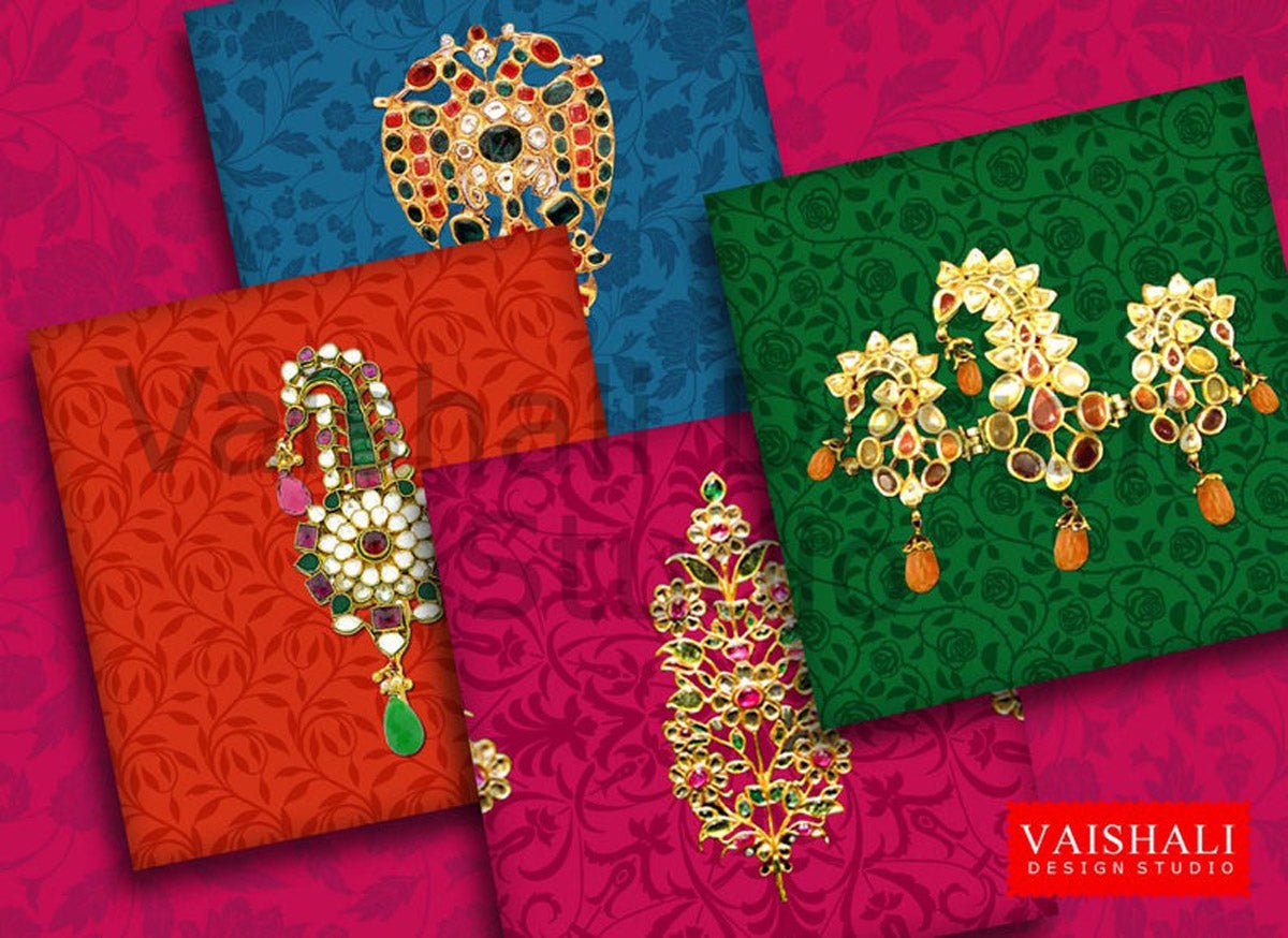 Jewel coasters, royal jewellery, Indian, printable coasters, set of 4 designs, 3.8" x 3.8"