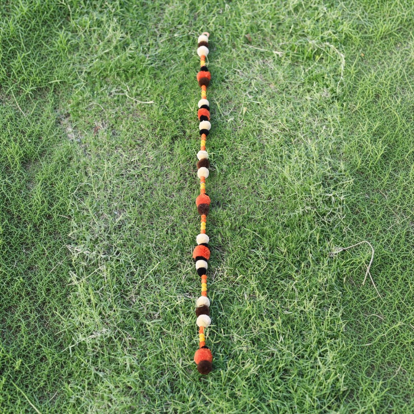 Pompom Garland – Orange Beige & Black | Handmade Halloween & Fall Decor