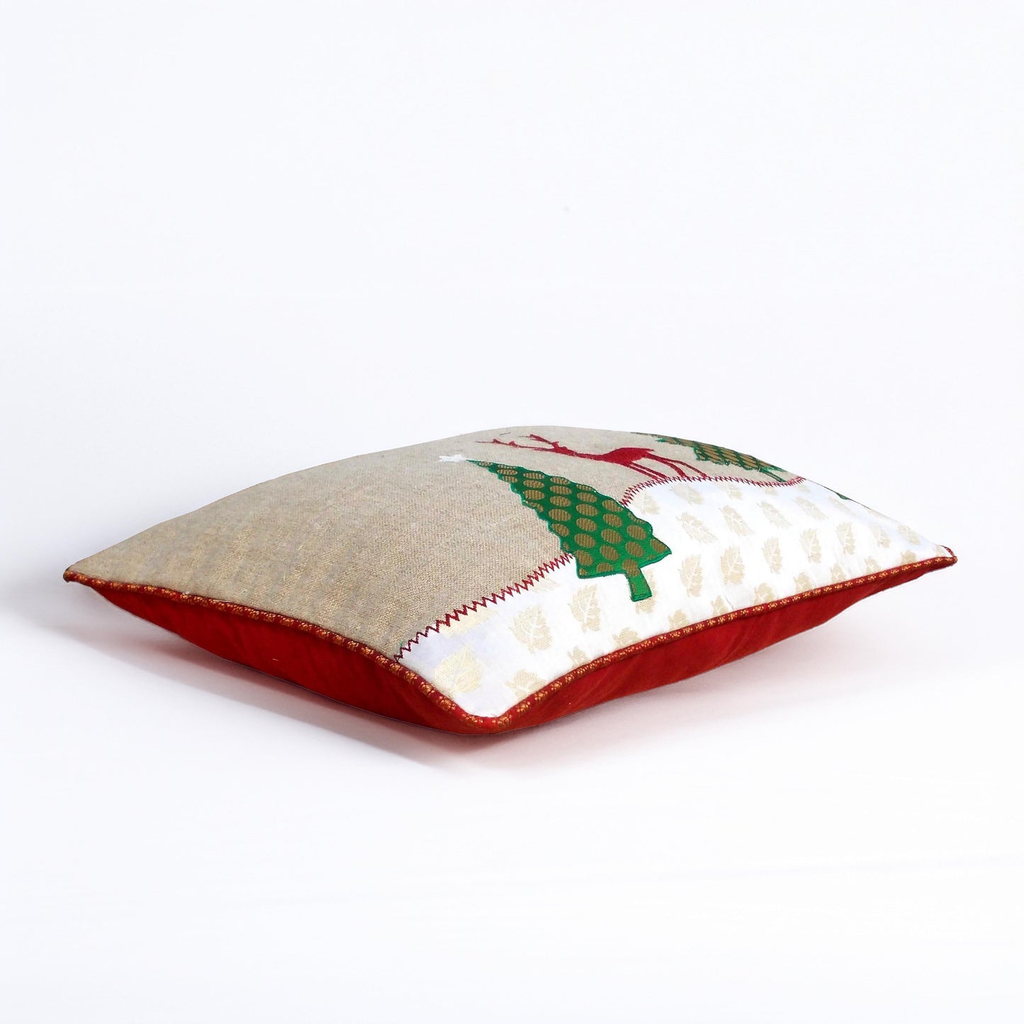 Christmas tree with reindeer cushion cover, linen fabric pillow cover - Vliving
