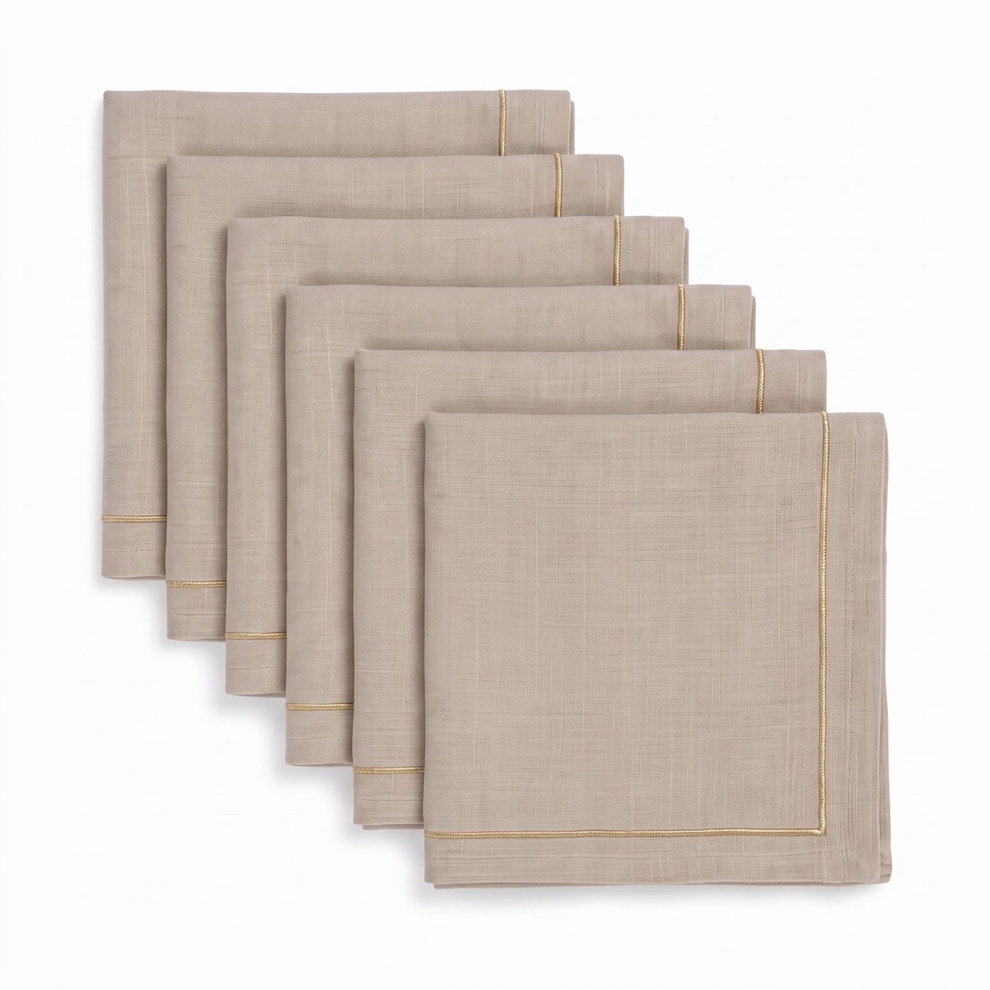 Kintsugi Linen Table Napkins – Beige with Gold Zari Border